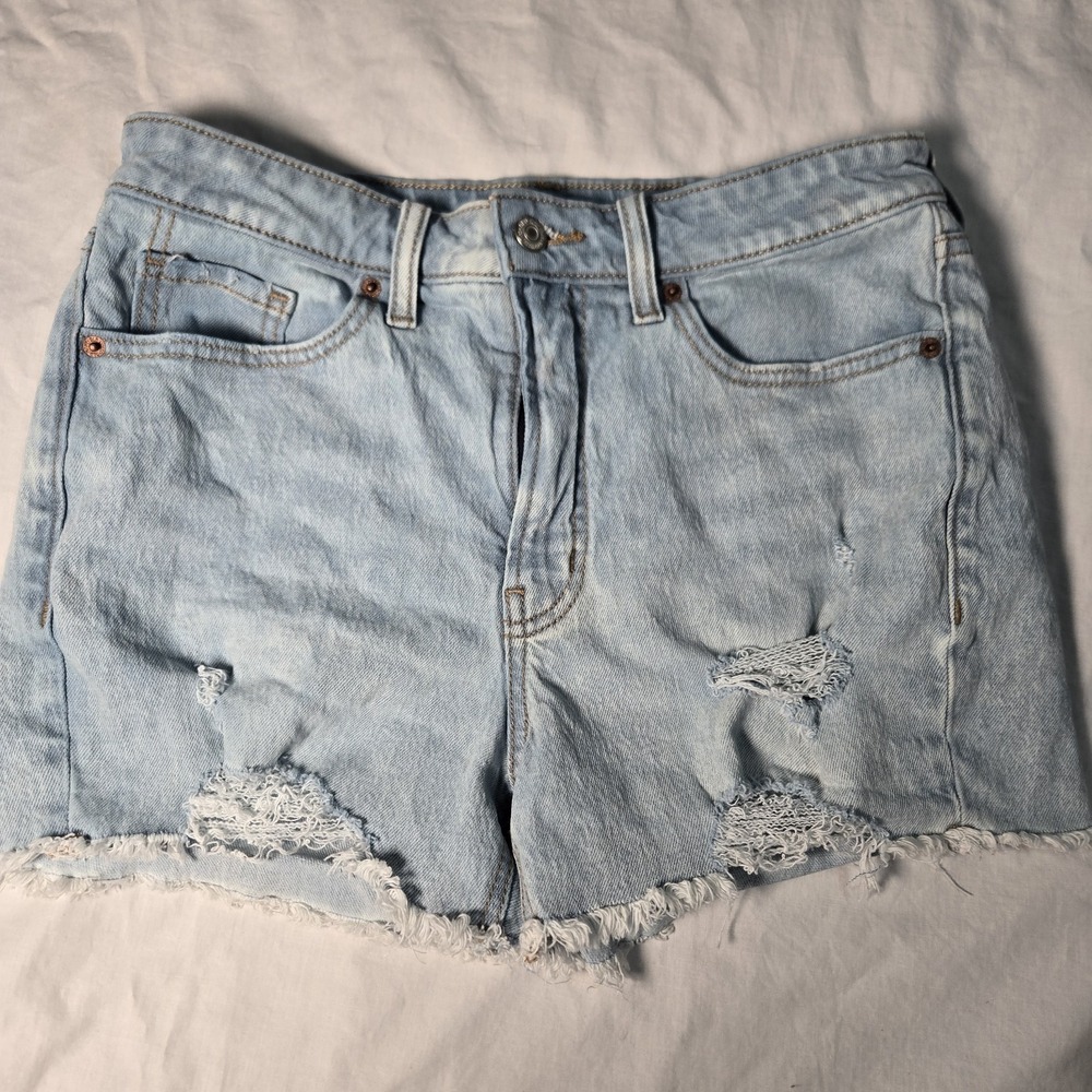 Old Navy Shorts Womens 8 Blue OG Straight High Rise  Distressed Preppy